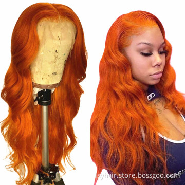 Overtone Ginger Red Blonde Orange Color Natural Brazilian Human Hair Lace Front Wigs T Part Pre Plucked Virgin Ginger Wigs